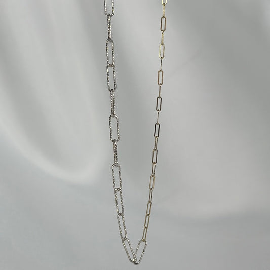 Half Silver Half Gold Paperclip Chain Necklace